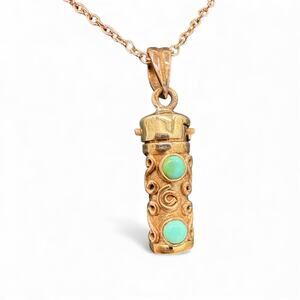 Natural Turquoise Copper Prayer Box Pendant Necklace 20 inch Chain Handmade